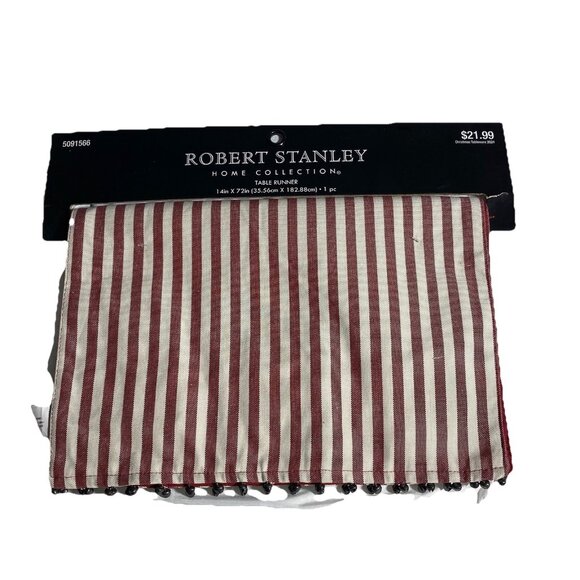 Robert Stanley Striped Ticking Jingle Bell Table Runner 14”x72” Cottage Festival - Picture 3 of 10